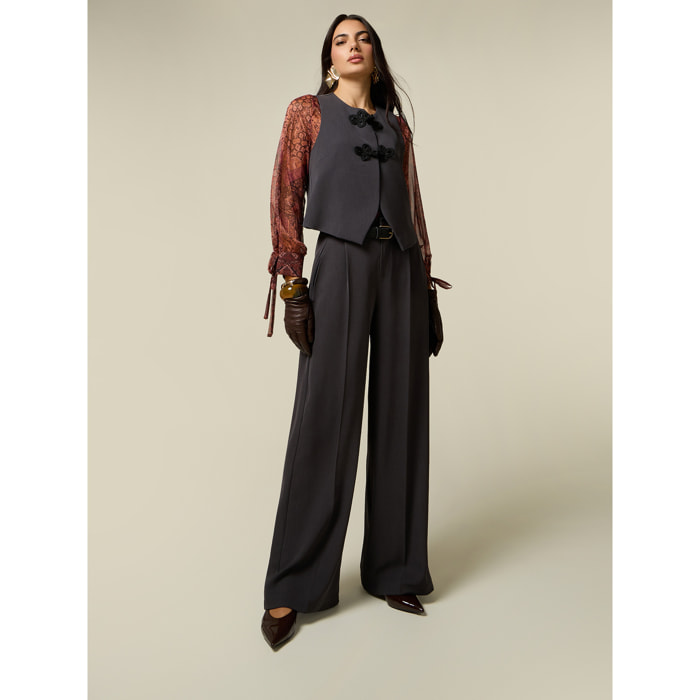 Oltre - Pantaloni palazzo con cintura e pince - Grigio