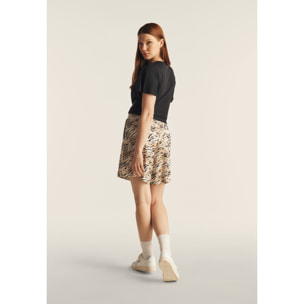 Pantaloni corti in viscosa animalier con vita elasticizzata