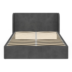 Lit coffre Lucia en velours gris avec sommier et tête de lit 140x190cm