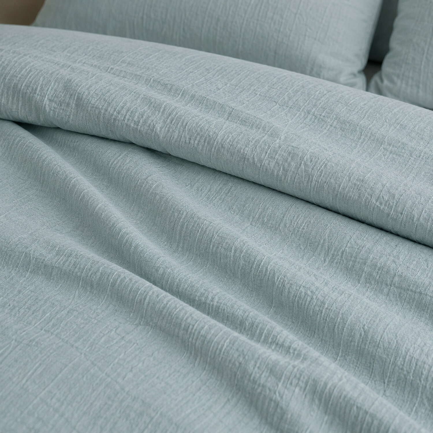Housse de couette 100% gaze de coton lavé bleu givrée