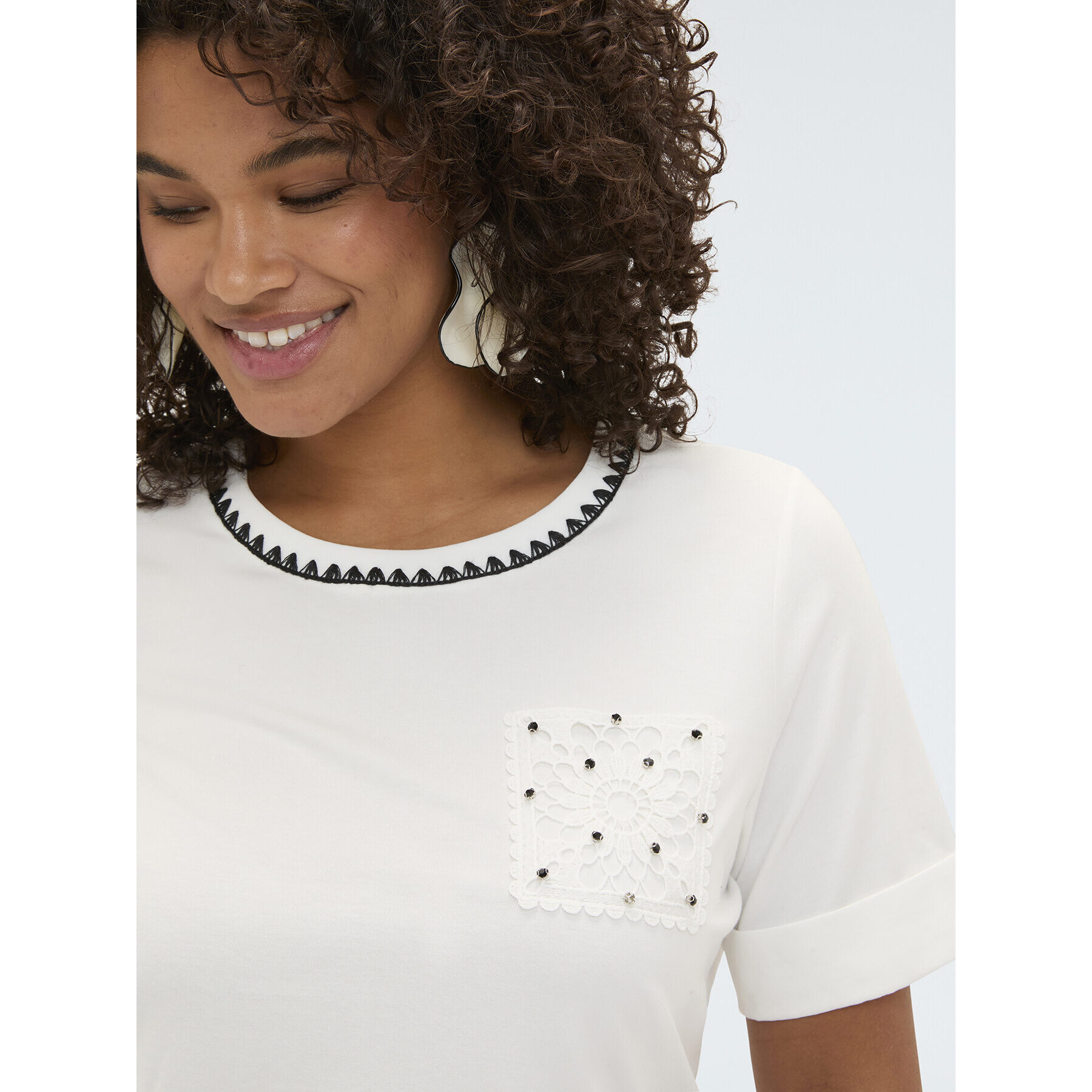 Fiorella Rubino - Camiseta de punto con detalle de ganchillo - Blanco