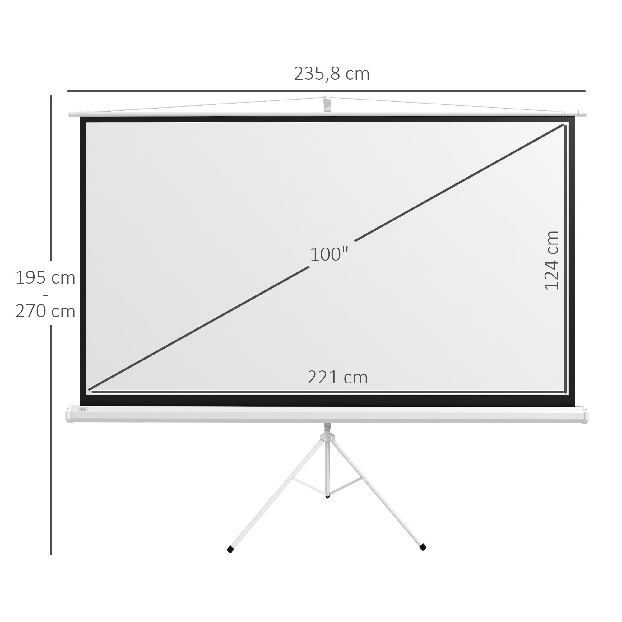 Écran de projection avec support trépied réglable en hauteur home-cinéma vidéo projecteur format 16:9 100 pouces blanc noir