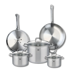 Ensemble de 2 Poêles de cuisson 28 et 32 cm et 3 faitouts 16, 20 et 26 cm Elo Profi Citrin