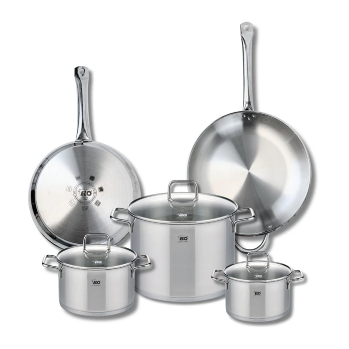 Ensemble de 2 Poêles de cuisson 28 et 32 cm et 3 faitouts 16, 20 et 26 cm Elo Profi Citrin