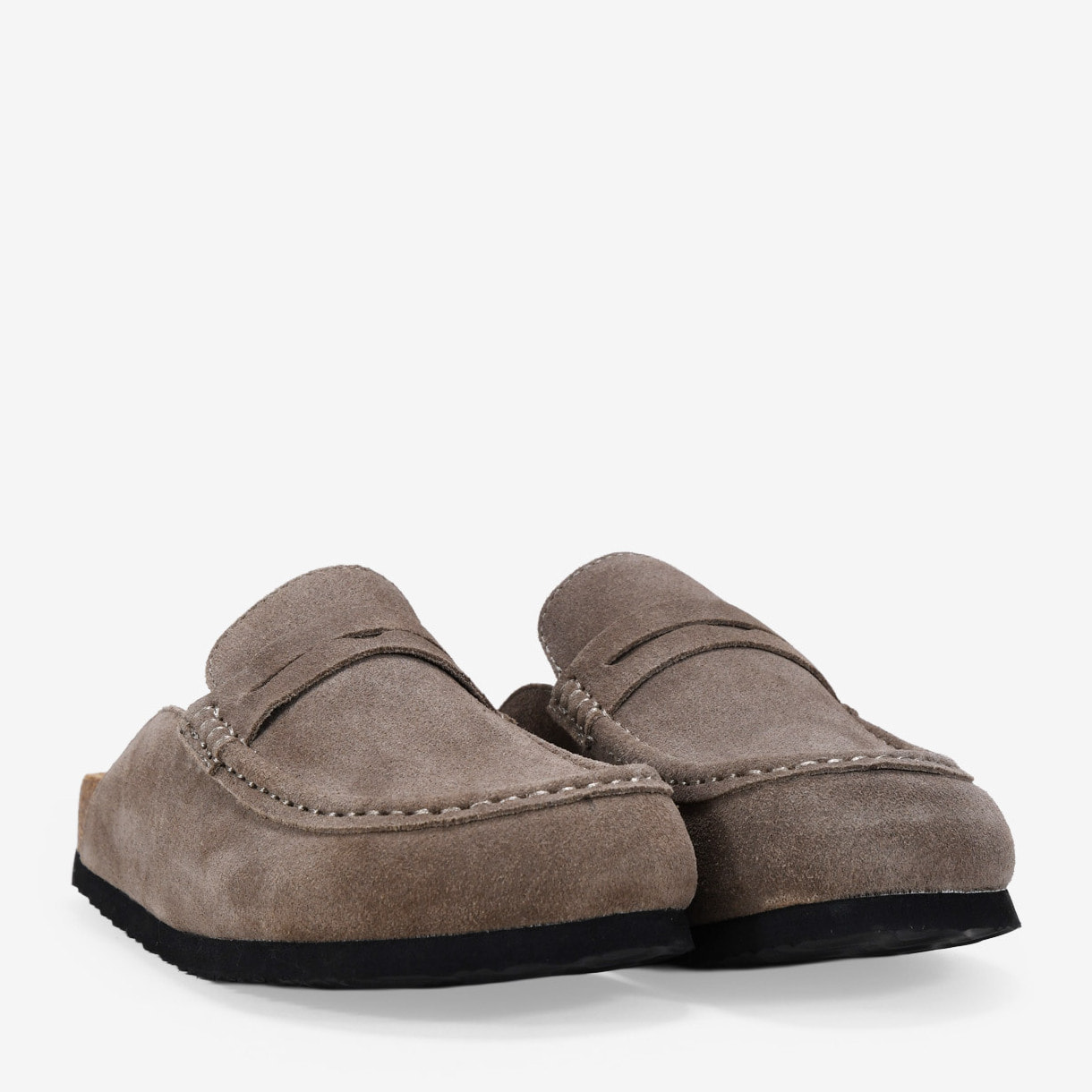 Zuecos taupe en piel con suela de corcho