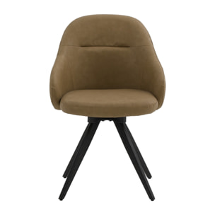 Set di 4 sedie girevoli COVENT in similpelle marrone e gambe in metallo nero, con braccioli