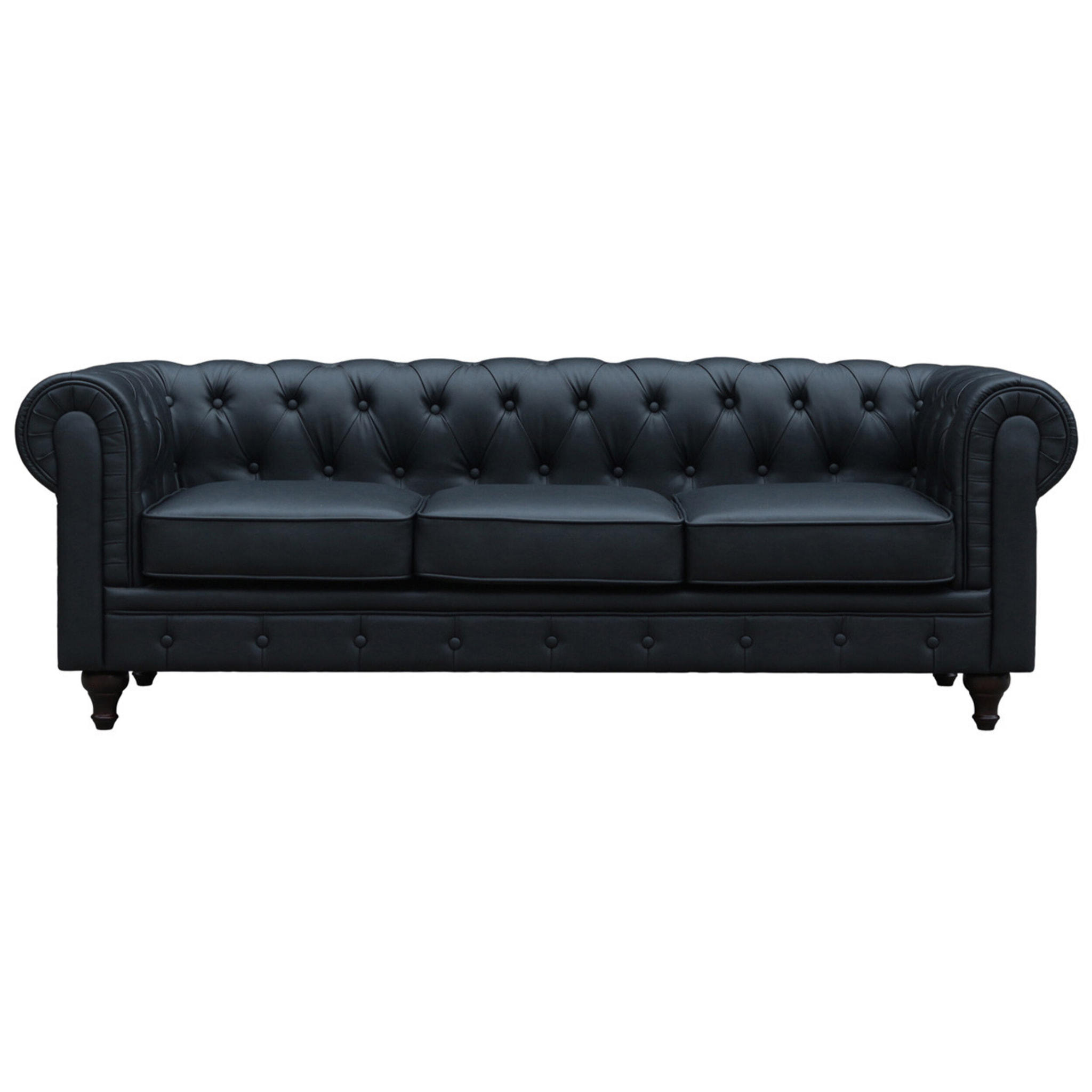 Canapé fixe Chesterfield "Aliza" - 208 x 82 x 70 cm - 3 places - Noir