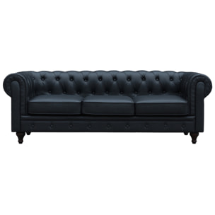 Canapé fixe Chesterfield "Aliza" - 208 x 82 x 70 cm - 3 places - Noir