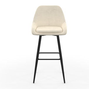 Tabourets de bar Olivia velours crème pieds métal - lot de 4