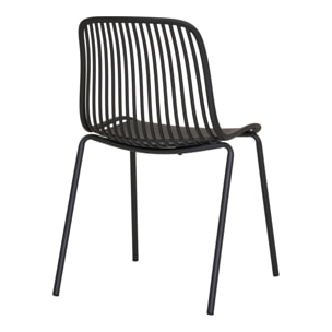 Set 4 sedie da pranzo Branson impilabili in polipropilene nero con gambe in acciaio