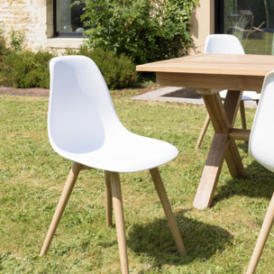 MALO - SALON DE JARDIN 4 PERS. - 1 Table ronde 120x120cm et 4 chaises blanches pieds couleur naturelle