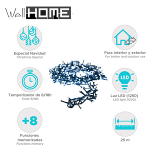 luces de navidad de 1250 luces led blanco con cable de 25 metros y temporizador