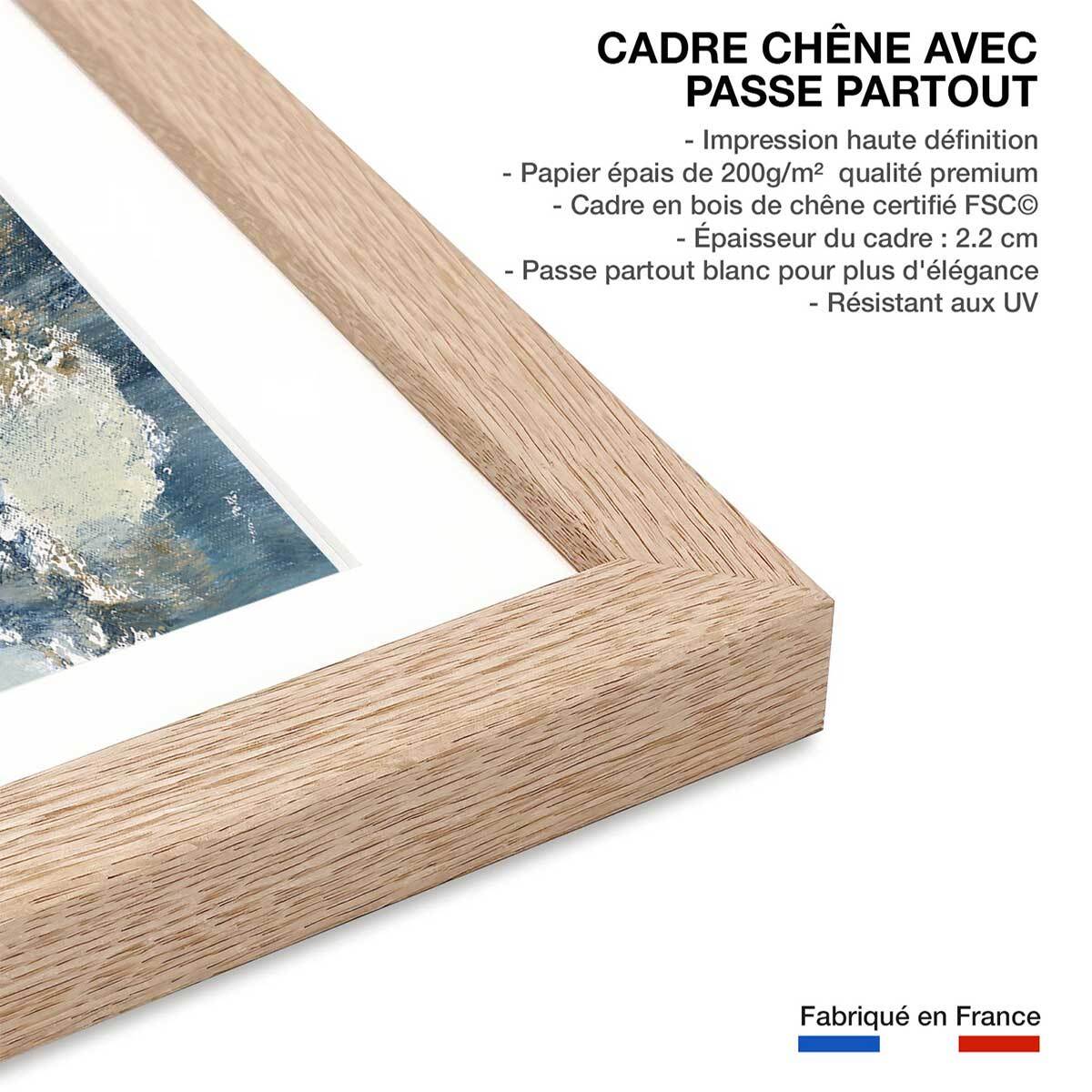 Affiche Indigo bleu Affiche + cadre en bois - Chêne