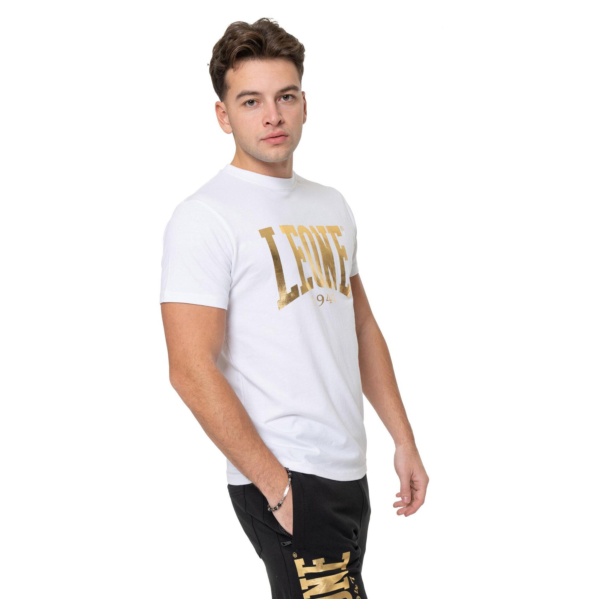 T-shirt in cotone elasticizzato a manica corta con logo grande Leone 1947 Gold