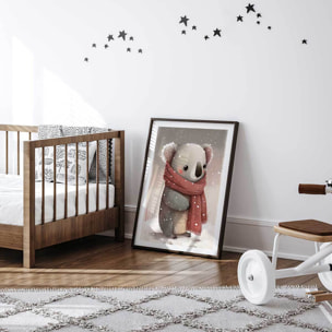 Affiche enfant koala sous la neige  Affiche sous cadre noir