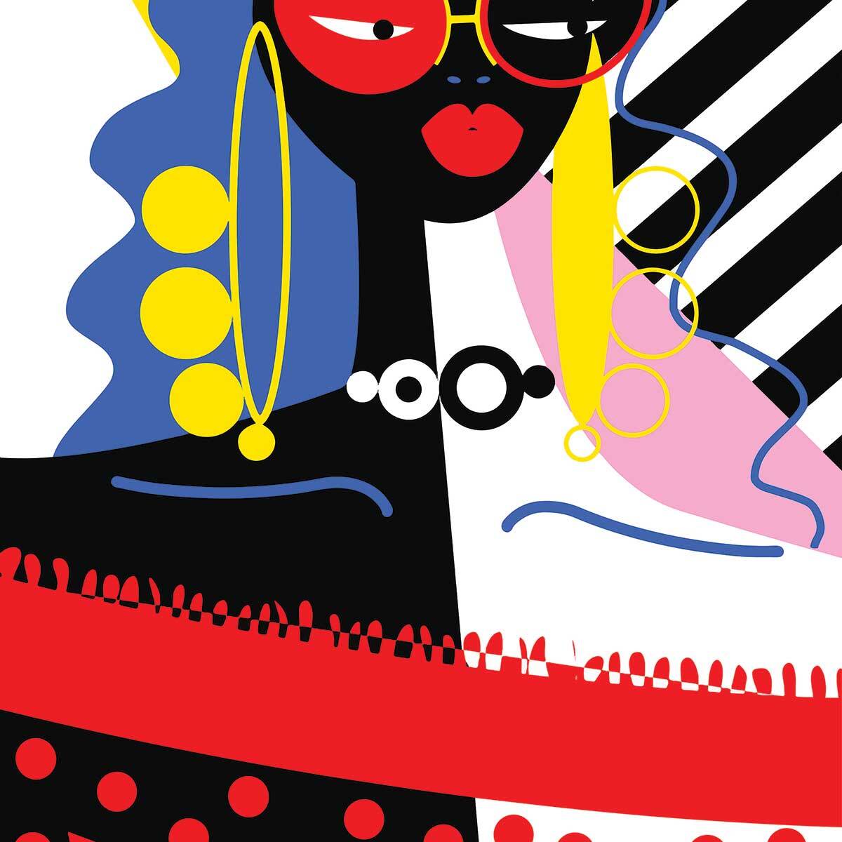 Affiche collage la femme aux lunettes Affiche sous cadre bois