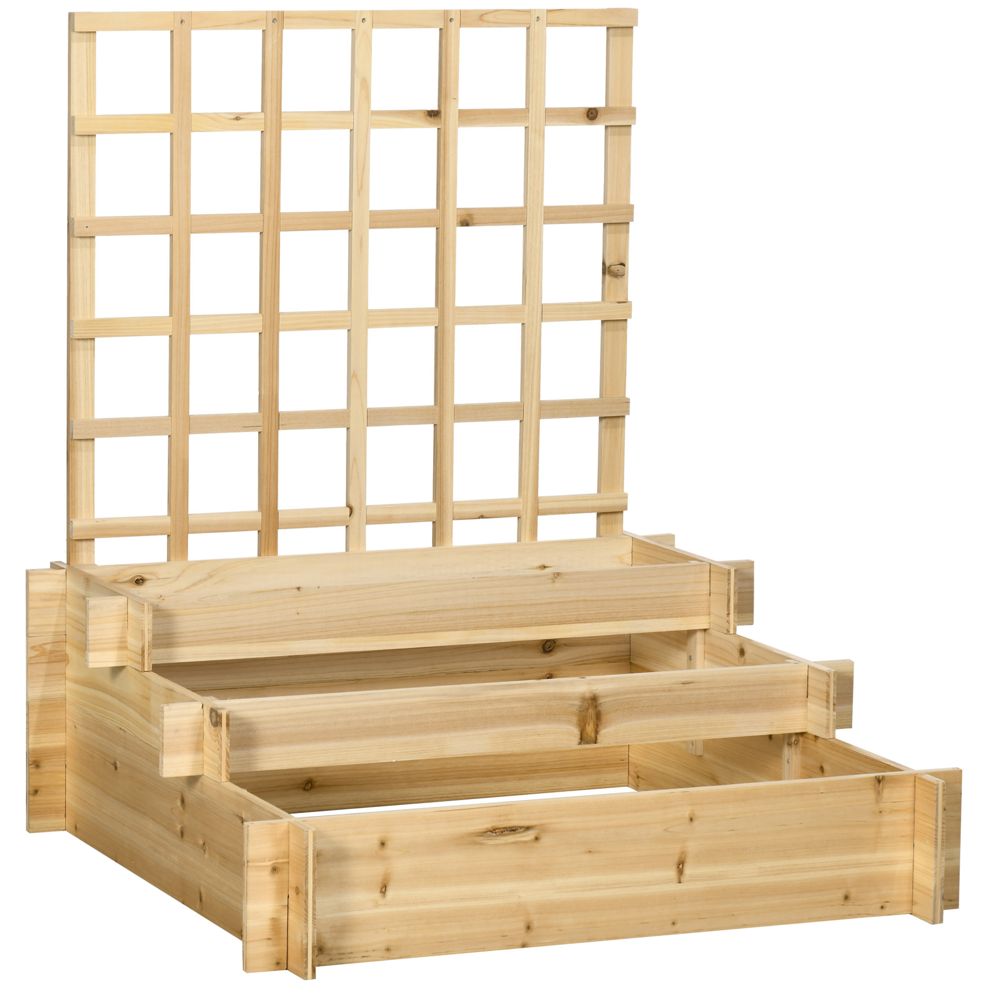 Jardinière avec treillis - jardinière en escalier 3 niveaux - dim. 95L x 95l x 110H cm - bois sapin pré-huilé