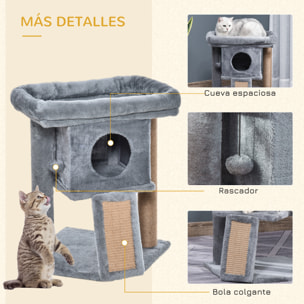 Árbol Rascador para Gatos Pequeños de 57 cm Torre para Gatos con Poste de Yute Rampa para Rascar Cama y Bola Colgante 40x40x57 cm Gris