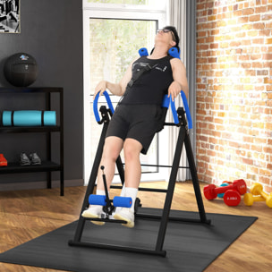 Table d'inversion de musculation pliable ceinture de sécurité réglable angle inversé ajustable 3 niveaux acier bleu noir