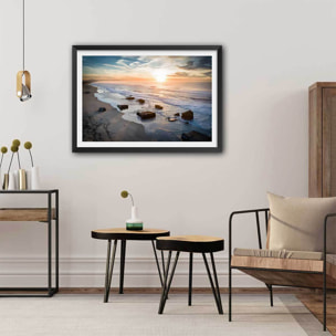 Affiche vestige mur de l'atlantique Affiche + cadre en bois - Noir