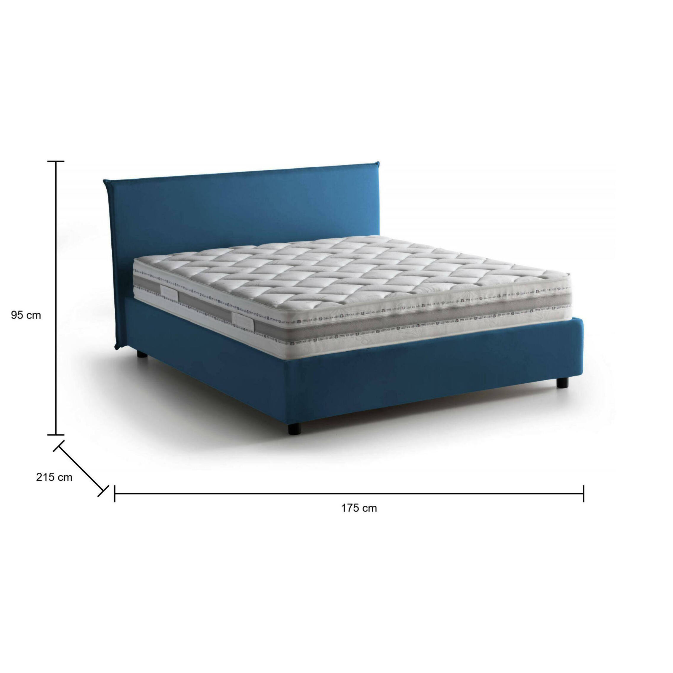 Letto matrimoniale Brenda, Letto contenitore con rivestimento in tessuto, 100% Made in Italy, Apertura frontale, con materasso Cm 160x200 incluso, Blu