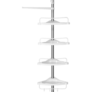 Colonna Portaoggetti Bagno Telescopica con 4 Ripiani - Bianco/Argento