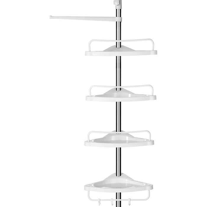 Colonna Portaoggetti Bagno Telescopica con 4 Ripiani - Bianco/Argento