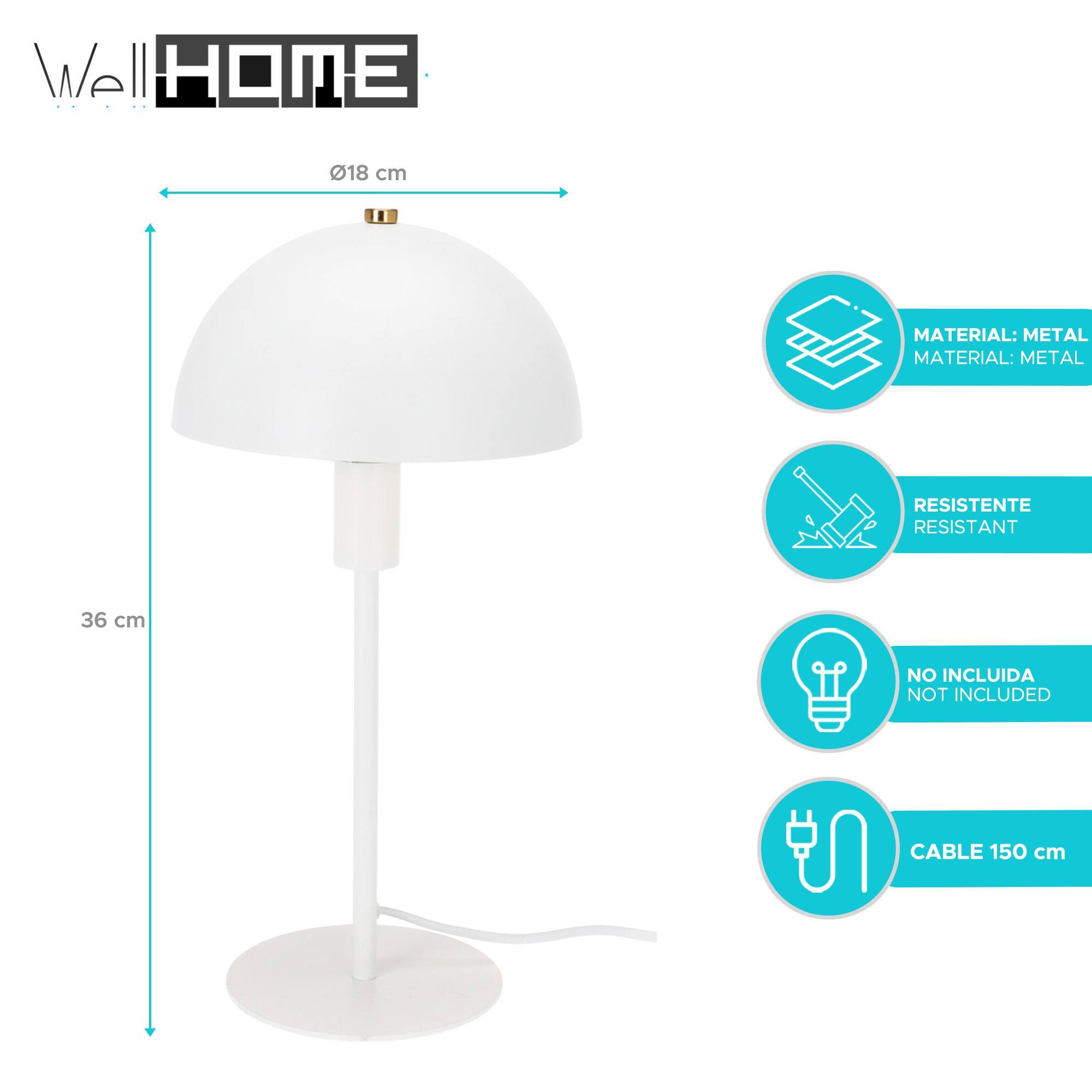 Well Home Lámpara de mesa estilo Seta en color Blanco roto Ø18x36cm