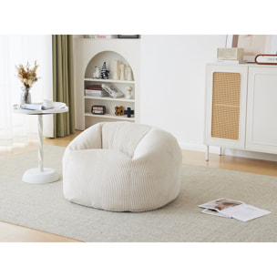 Pouf en velours côtelé  "Cusco" - 80 x 74 x 49 cm - Beige