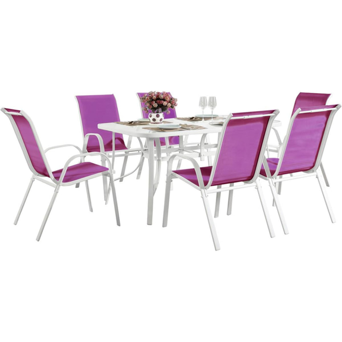 Table et chaises de jardin en textilène "Cordoba" - Phoenix - 6 places - Fuschia