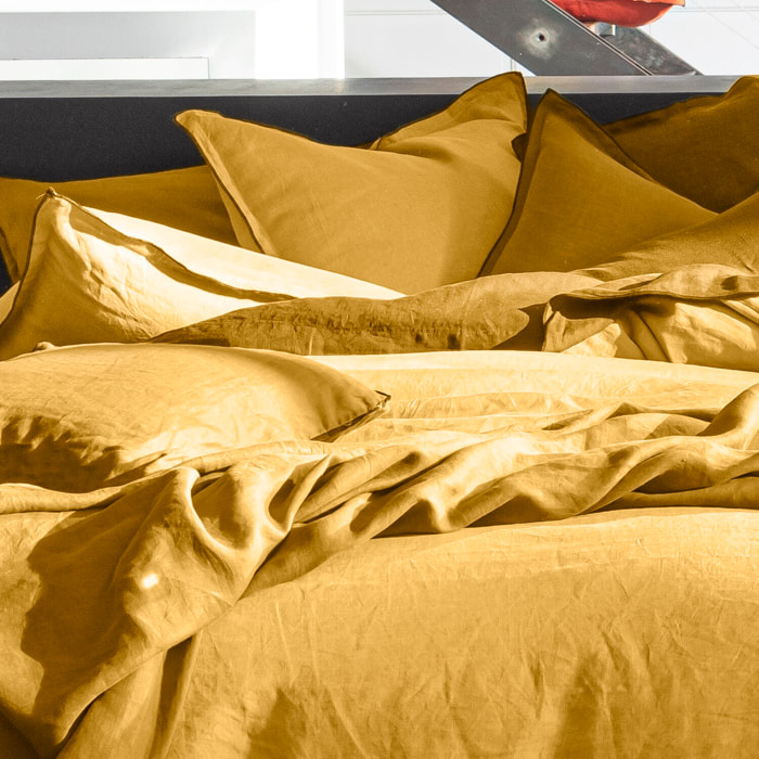 Housse de couette 100% lin lavé jaune or