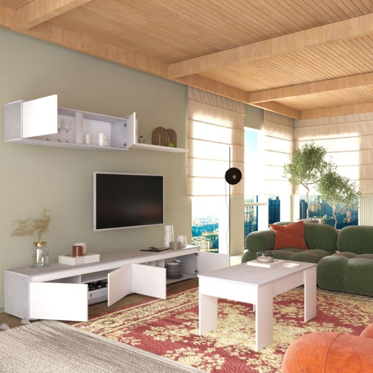 Mesa de centro elevable Vita Blanco Artik (Blanco Mate) - Gris Cemento