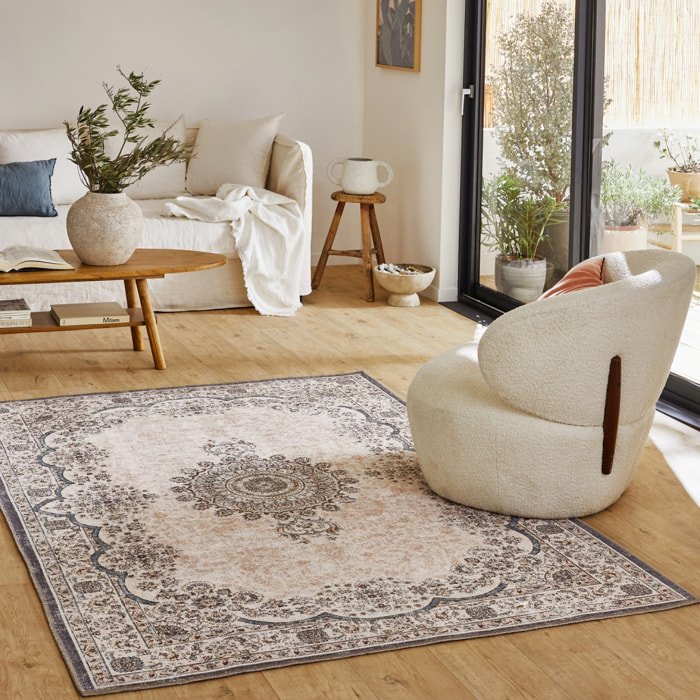 Tapis intérieur motif baroque rose, rouge et bleu MELGY