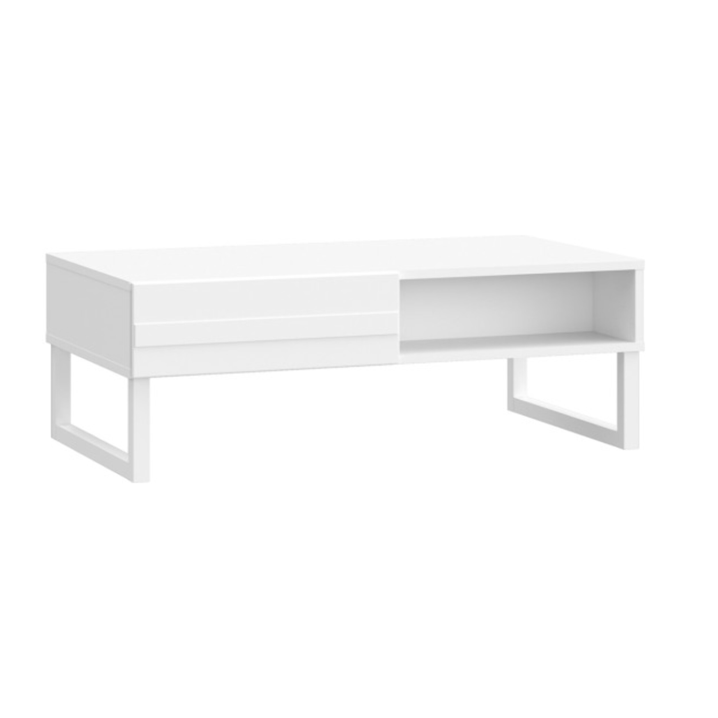 Table basse L110 cm 2 tiroirs texturés blanc mat pieds luge - BRITANIA