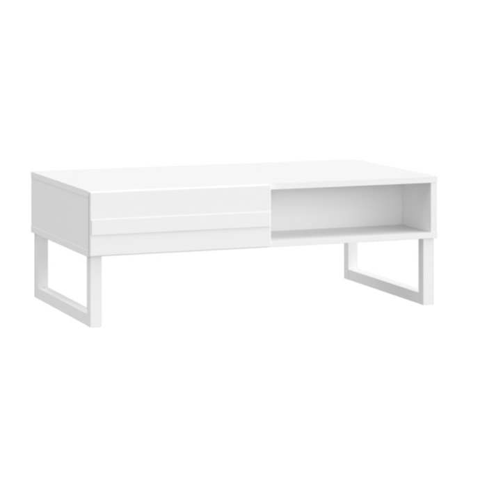 Table basse L110 cm 2 tiroirs texturés blanc mat pieds luge - BRITANIA