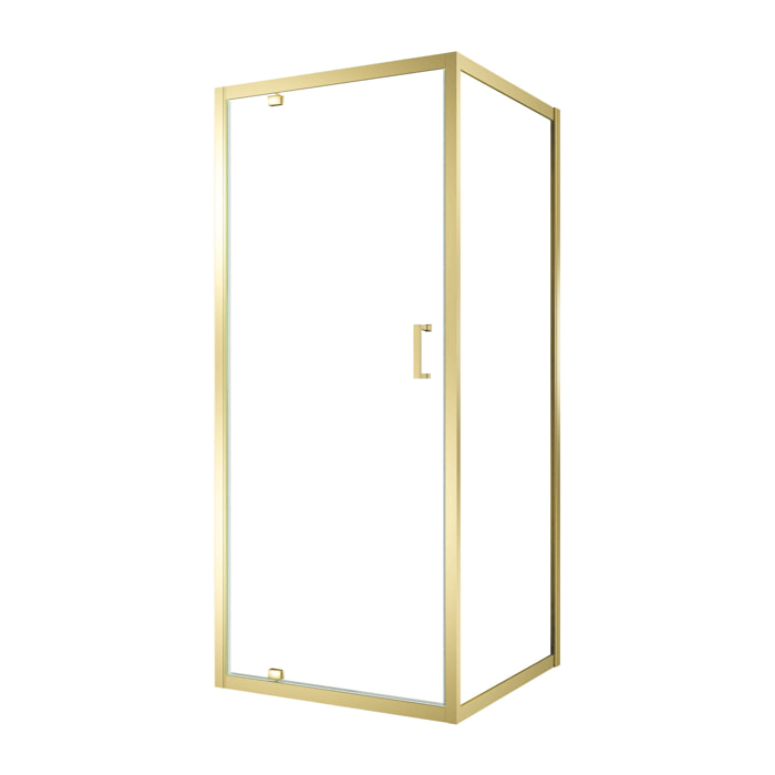 Pack Porte de Douche Pivotante 80x200cm et Retour 80cm - Profilés Or Doré Brossé - Verre 6mm