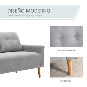 Sofá de 2 Plazas Sillón Moderno Tapizado en Poliéster con 2 Cojines Reposabrazos y Patas de Madera de Caucho para Dormitorio Oficina 145x76x88 cm Gris
