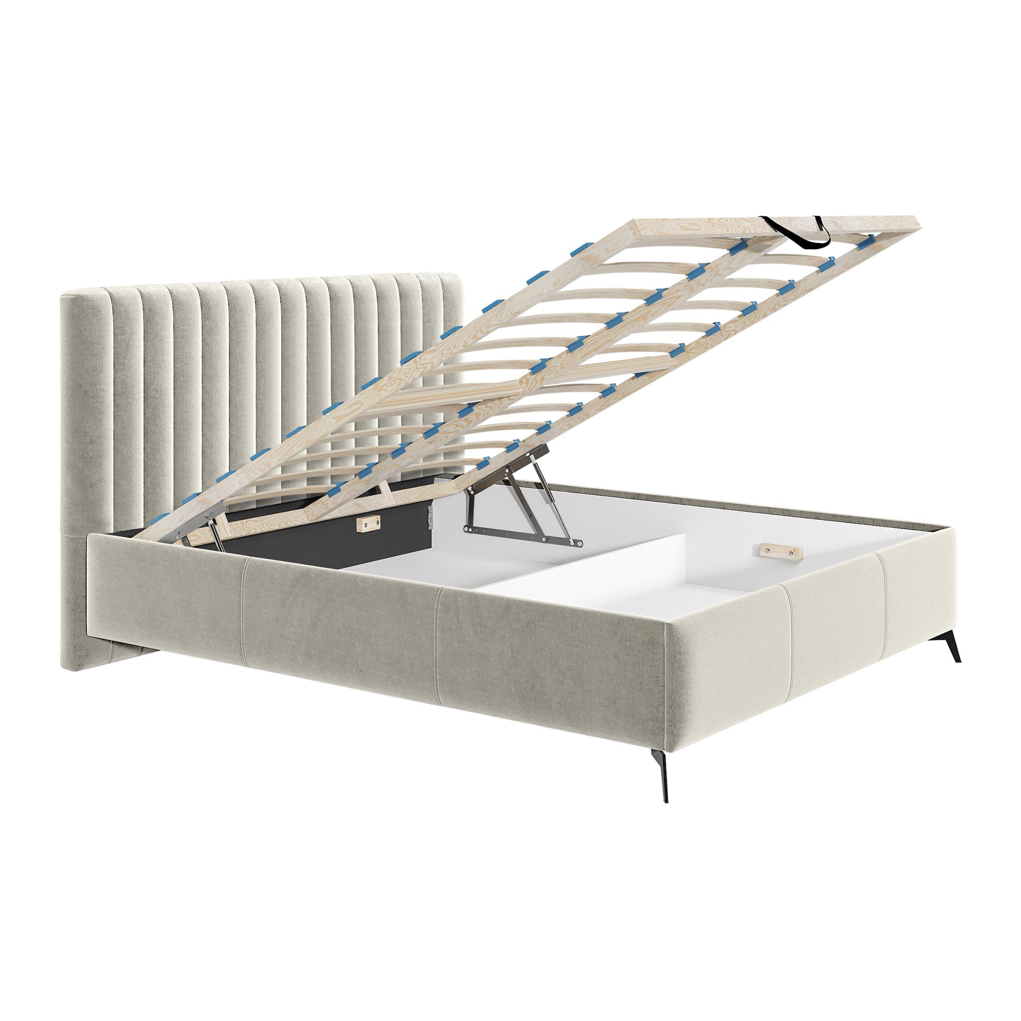 Mendoza - lit coffre - 180x200 - sommier inclus - en velours - Beige