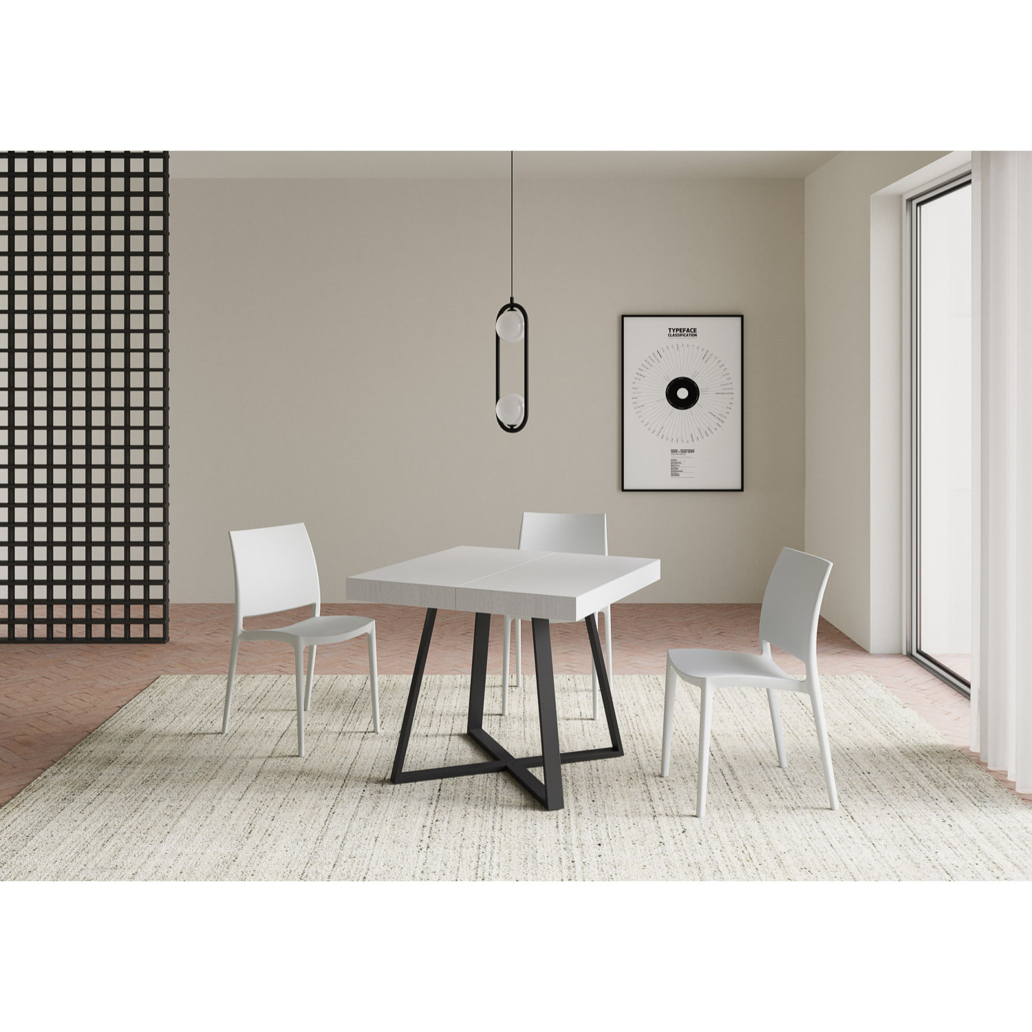 Tavolo allungabile 90x90/194 cm Abbraccio bianco frassino gambe antracite