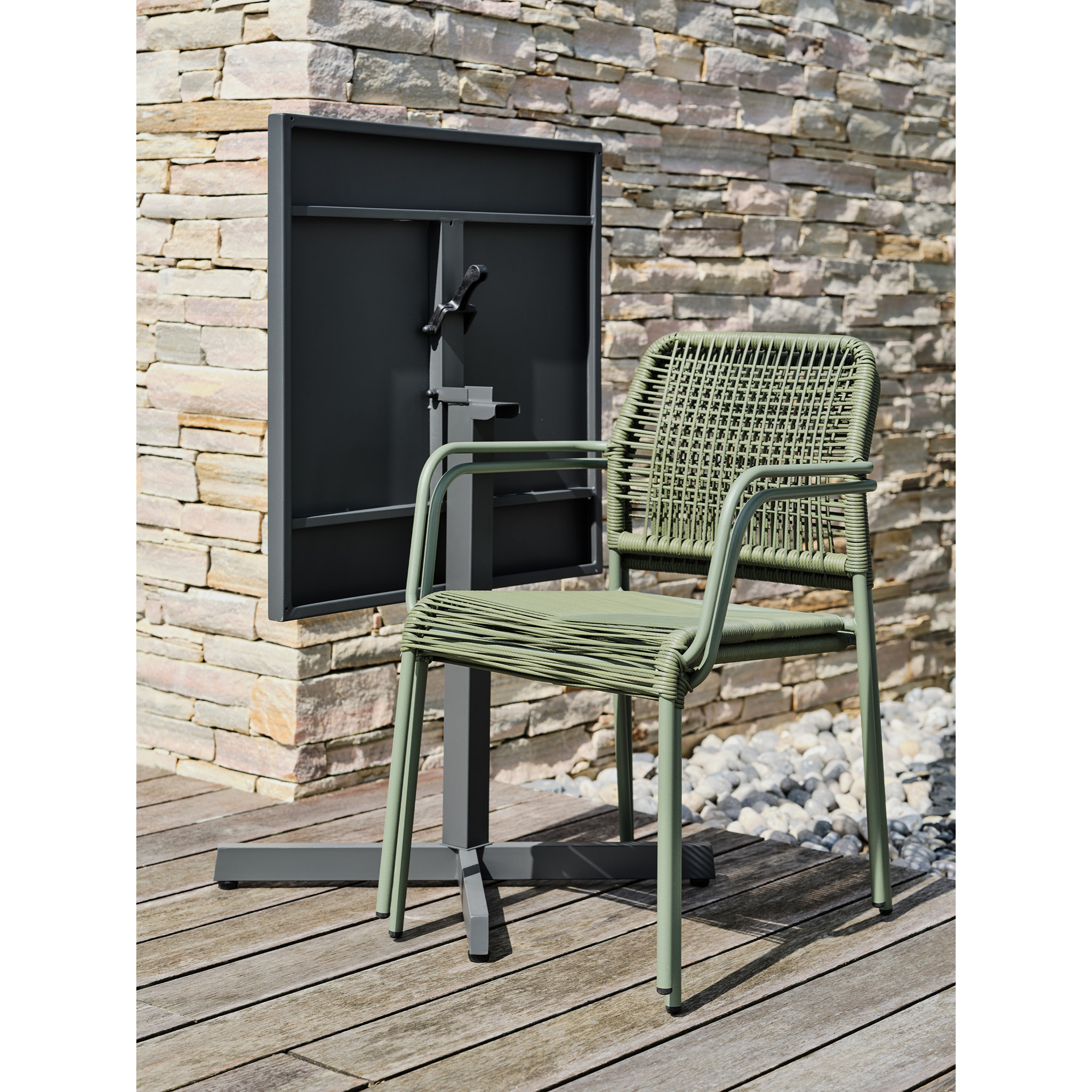 LOUISE - Ensemble repas de jardin 2 places en acier gris anthracite