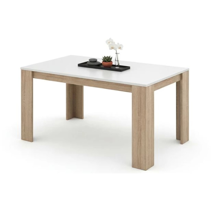 Mesa de comedor Naya en roble canadian y blanco artik 140X80 cm Roble Canadian - Blanco Artik (Blanco Mate)