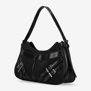 Bolso de hombro negro con hebillas