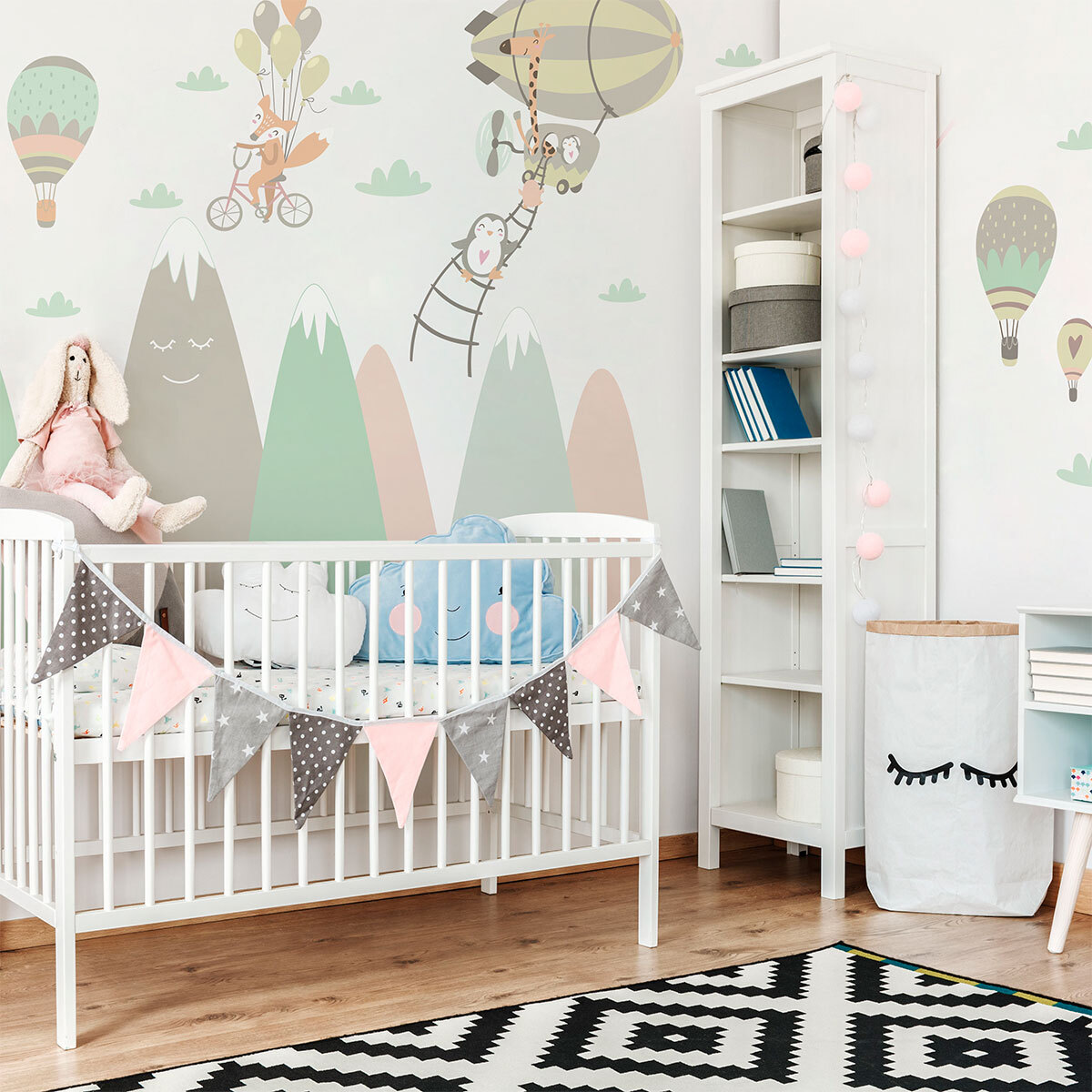 Stickers muraux enfants - Décoration chambre bébé - Autocollant Sticker mural géant enfant montagnes scandinaves ANIMAUX JOUEURS