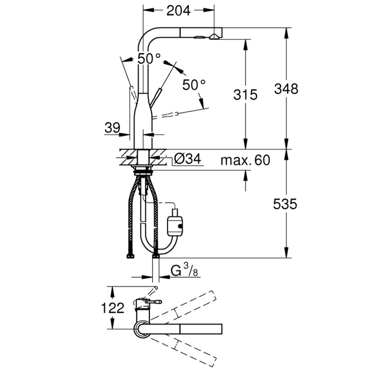 GROHE Essence Mitigeur monocommande Evier finition Supersteel (acier inox brossé)