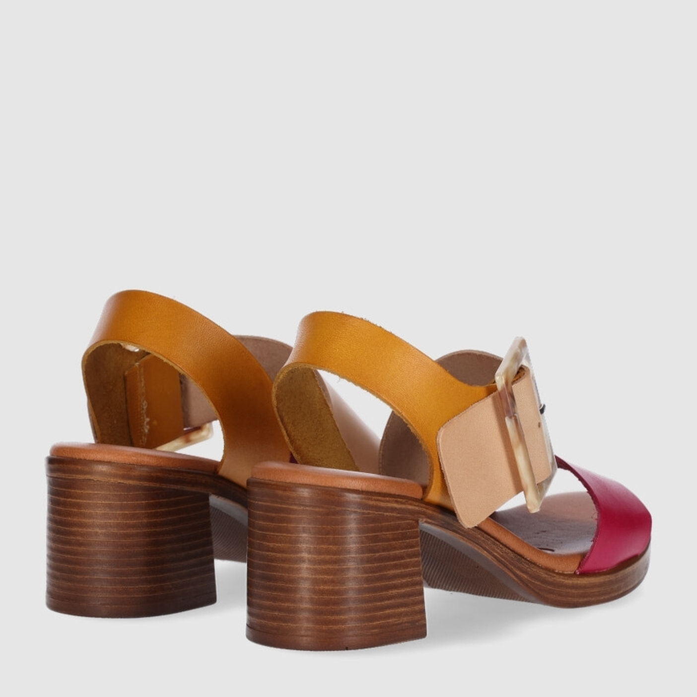 Sandalias de Piel - Multi-Mostaza - Tacón: 5 cm