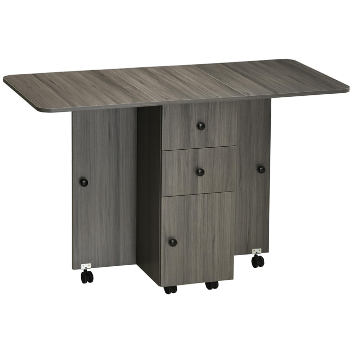 Table pliable de cuisine salle à manger - 2 tiroirs, placard, niche - panneaux aspect bois anthracite