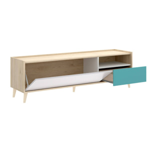 Mobile porta TV Tamaro, Credenza bassa da soggiorno, Madia da salotto per televisione, 155x43h47 cm, Rovere e Bianco