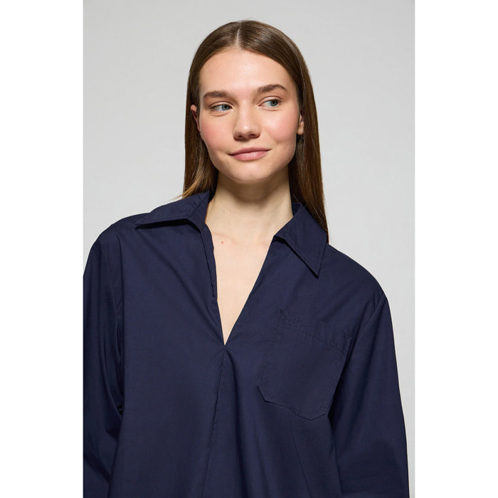 Blusa Solar azul marino de algodón con detalle bordado