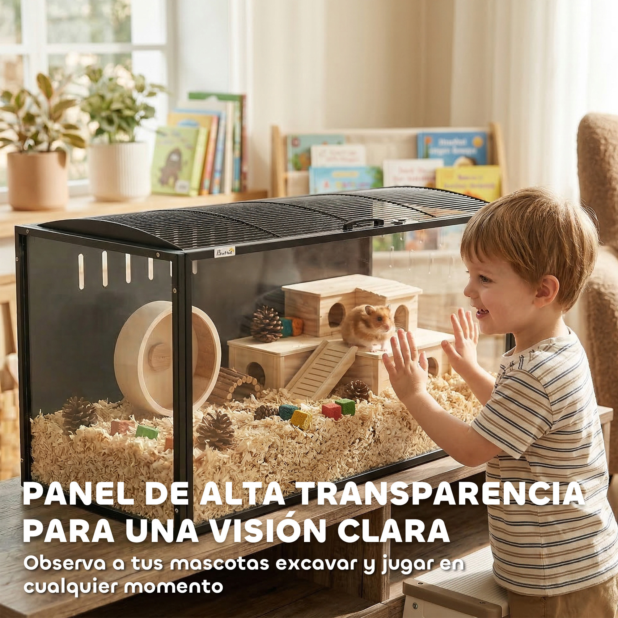 Jaula para Hámster Grande, 105x51x53 cm, Casa para Roedores Pequeños con Tapa Ventilada Abatible, Marco de Acero, Paneles Transparentes de Acrílico, para Ratas y Jerbos, Negro
