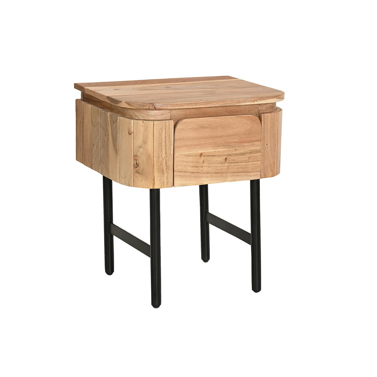 Table de chevet en bois massif et métal noir avec tiroir L45 cm NAPOLI